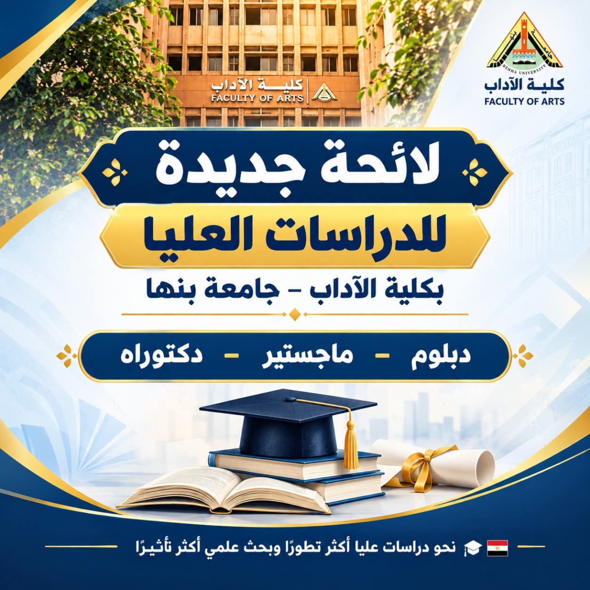 كلية الآداب – جامعة بنها تستعد لتطبيق اللائحة الجديدة للدراسات العليا